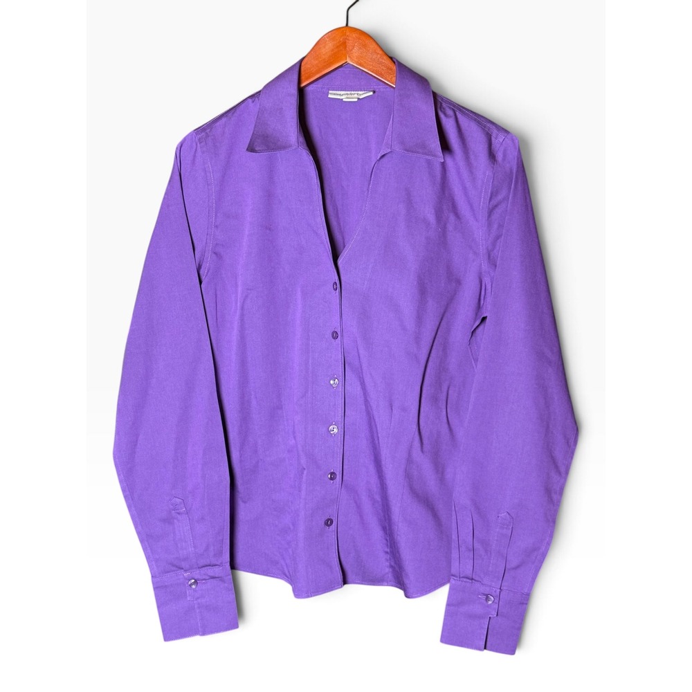 Coldwater Creek Purple Cotton Button Up Shirt Womens M 10-12 Long Sleeve Blouse